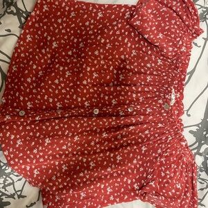 Flower print off the shoulder shirt